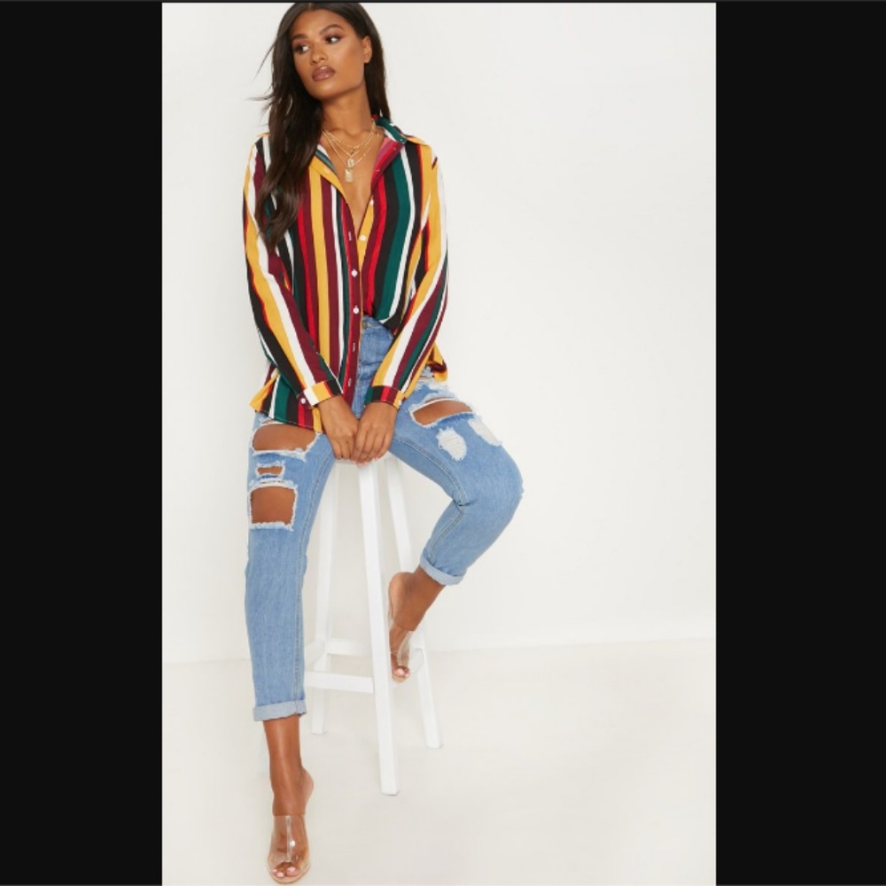 NEW Pretty Little Thing Multi Stripe Shirt Sz 10